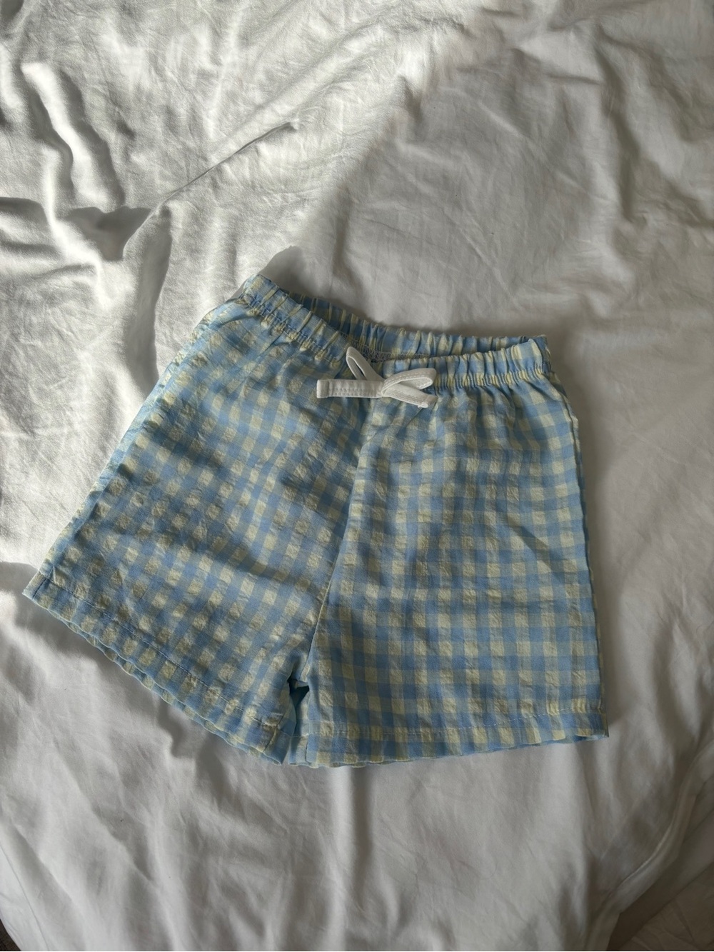 Children's Light Blue & Yellow Gingham Shorts - Drawstring Waist